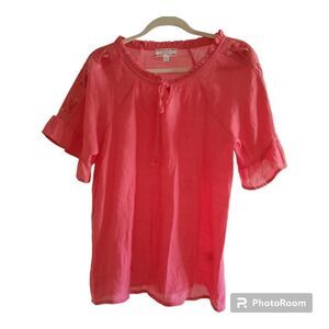Corvia Ruffle Lace Up Sleeve Peasant Top - Coral
